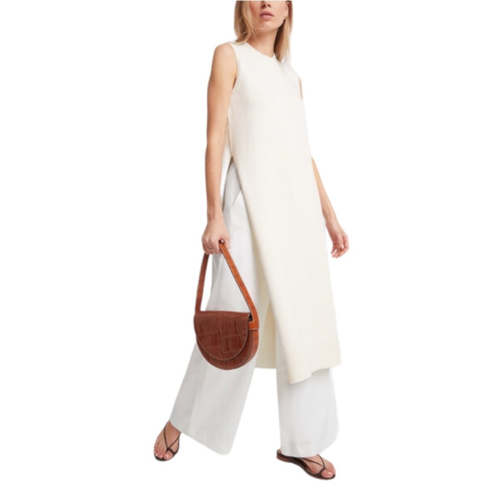 CO sleeveless tunic sweater side slits midi dress ivory white medium cotton
